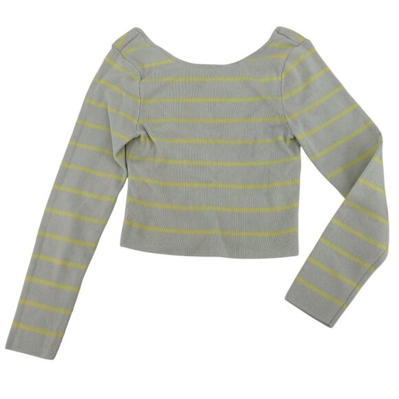 Zara Size Small striped cropped light green & yellow Ribbed Long Sleeve Top - Picture 1 of 9